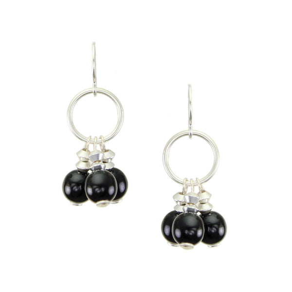 Medium Ring with Black Beads Wire Earrings