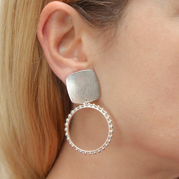 Medium Studded Hoop Post or Clip Earrings