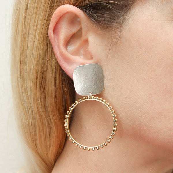 Large Studded Hoop Post or Clip Earrings