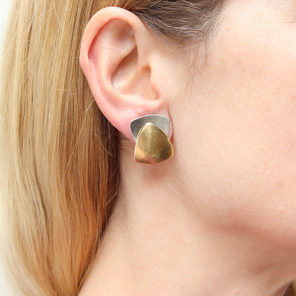 Medium Layered Triangles Post or Clip Earrings