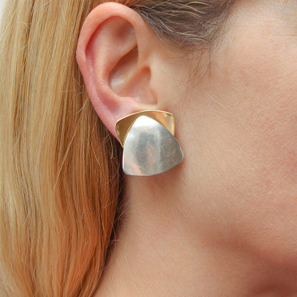 Large Layered Triangles Post or Clip Earrings