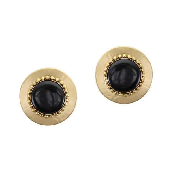 Medium Black Disc Button Post or Clip Earrings