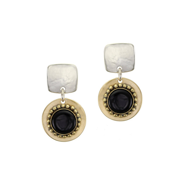 Medium Black Disc Drop Post Earrings