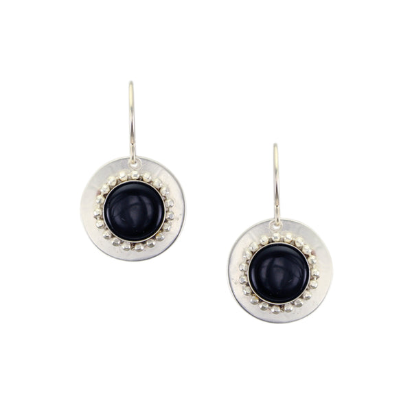Small Black Disc Wire Earrings