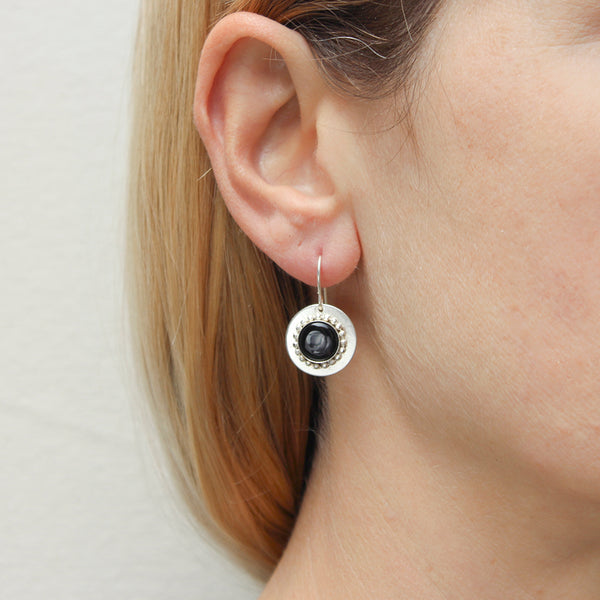 Small Black Disc Wire Earrings