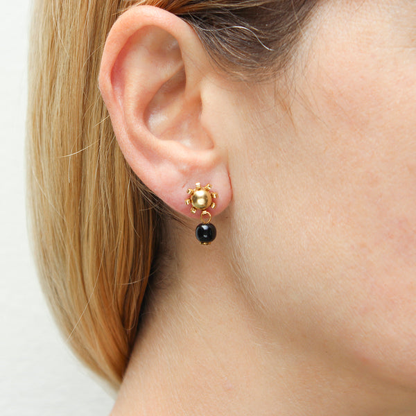 Small Star with Black Bead Post Earrings