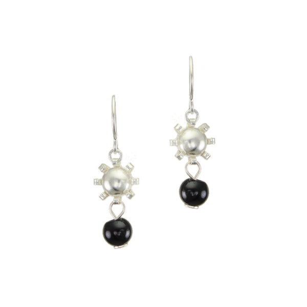 Small Star with Black Bead Wire Earrings