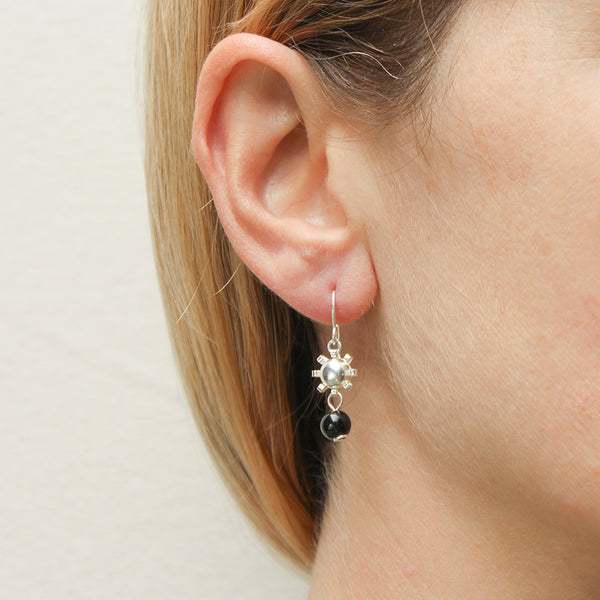 Small Star with Black Bead Wire Earrings