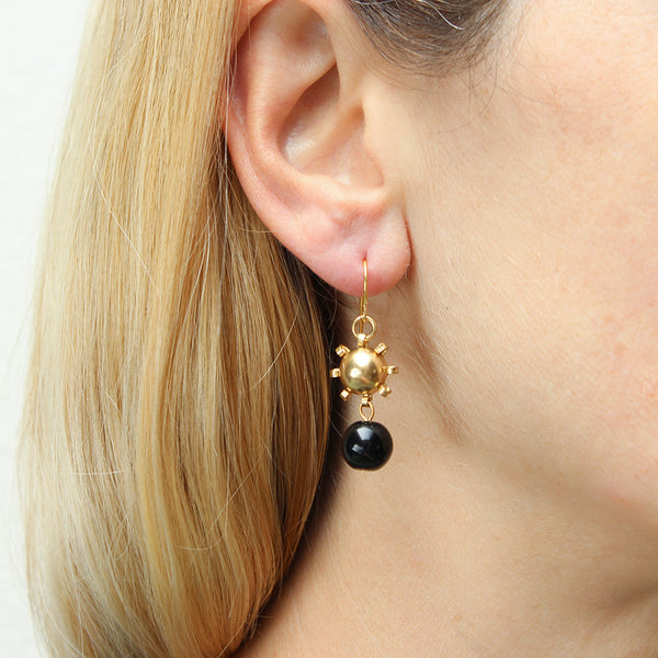 Medium Star with Black Bead Wire Earrings