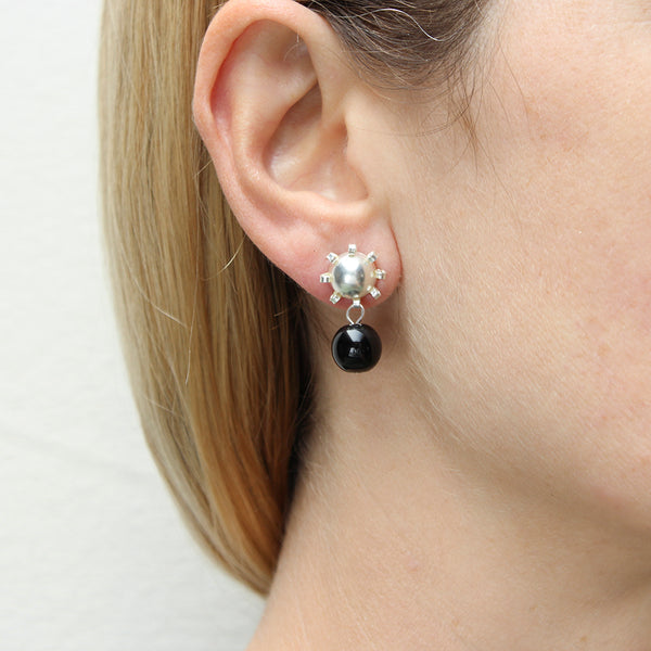 Medium Star with Black Bead Post Earrings