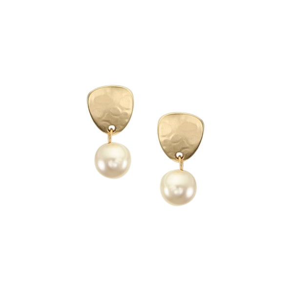 Small Triangle with Pearl Post Earrings