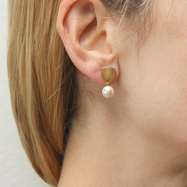 Small Triangle with Pearl Post Earrings
