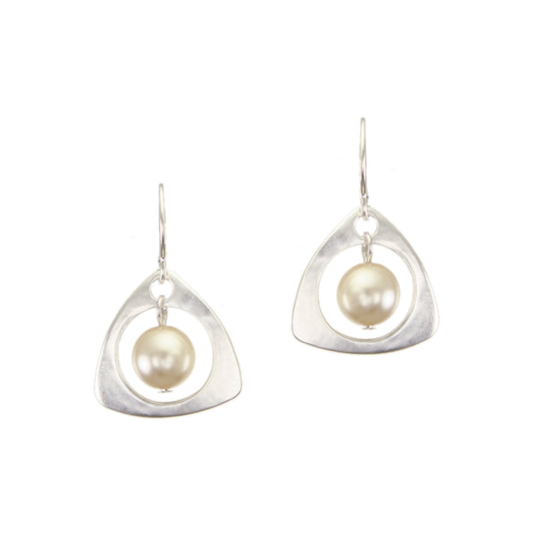 Small Pearl with Open Triangle Wire Earrings