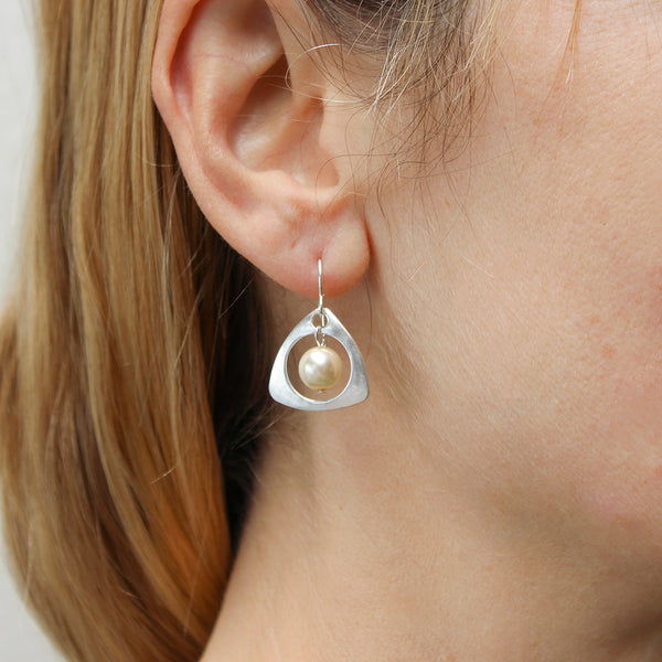Small Pearl with Open Triangle Wire Earrings