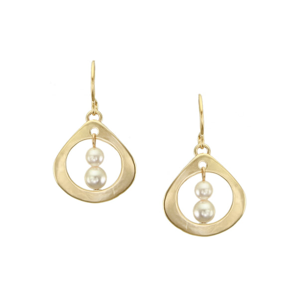 Small Open Teardrop with Pearls Wire Earrings