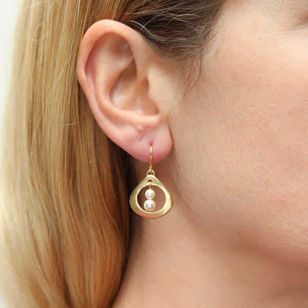 Small Open Teardrop with Pearls Wire Earrings