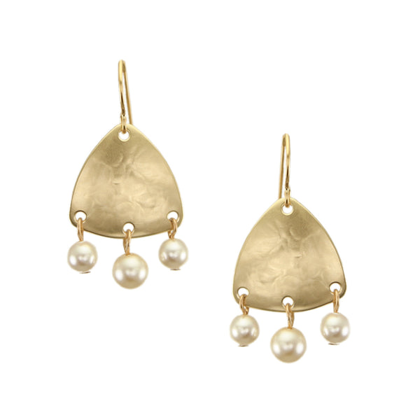 Small Triangle with Hanging Pearls Wire Earrings
