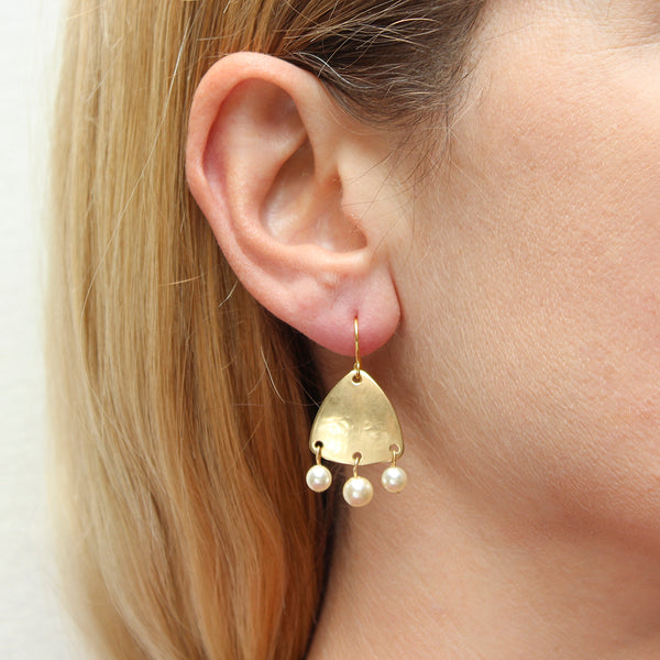 Small Triangle with Hanging Pearls Wire Earrings