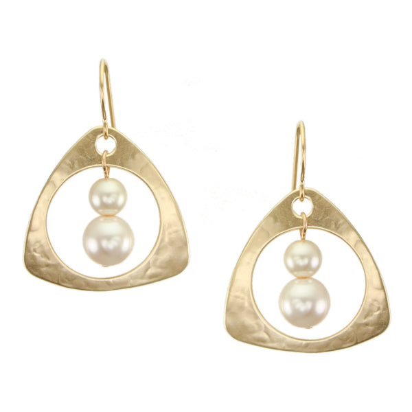 Large Open Triangle with Pearls Wire Earrings