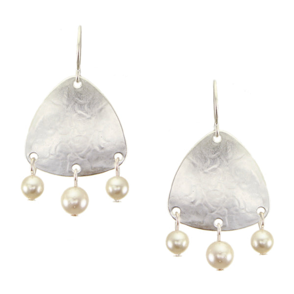 Large Triangle with Hanging Pearls Wire Earrings