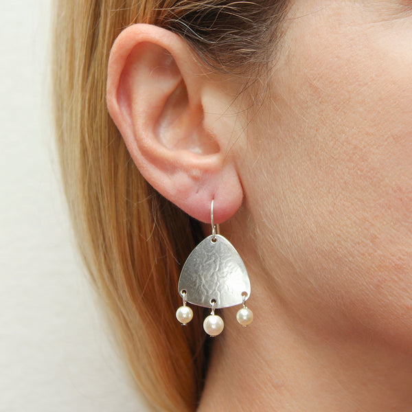 Large Triangle with Hanging Pearls Wire Earrings