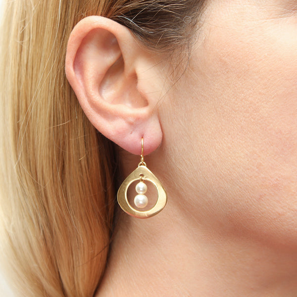 Medium Open Teardrop with Pearls Wire Earrings