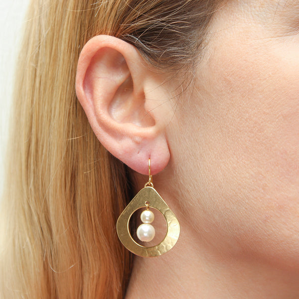 Large Open Teardrop with Pearls Wire Earrings