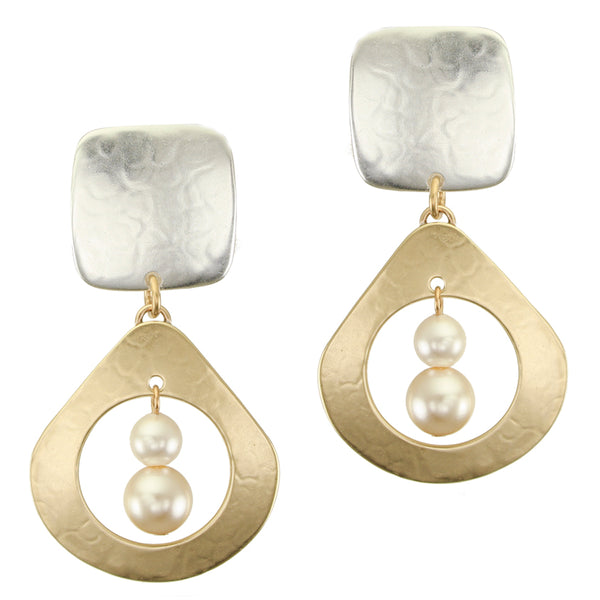 Large Open Teardrop with Pearls Post or Clip Earrings