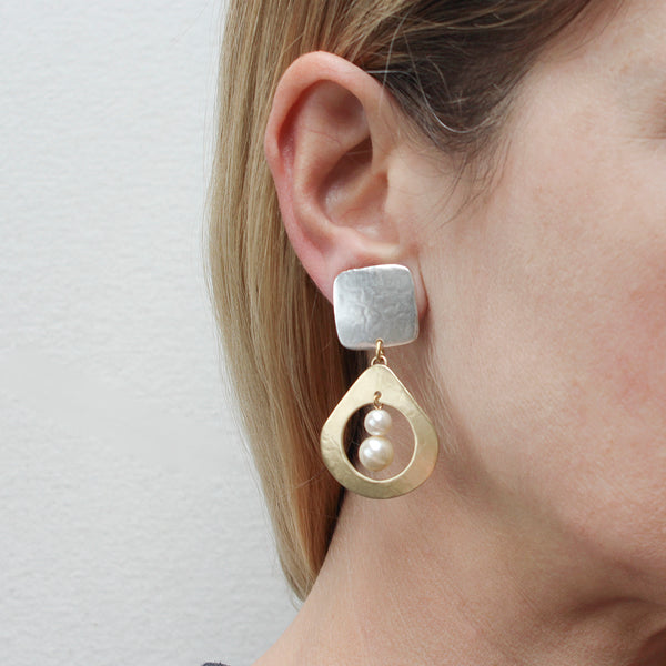 Large Open Teardrop with Pearls Post or Clip Earrings