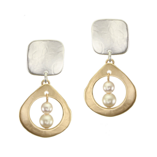 Medium Open Teardrop with Pearls Post or Clip Earrings