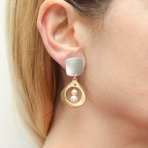 Medium Open Teardrop with Pearls Post or Clip Earrings