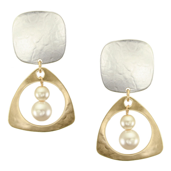 Large Open Triangle with Pearls Post or Clip Earrings