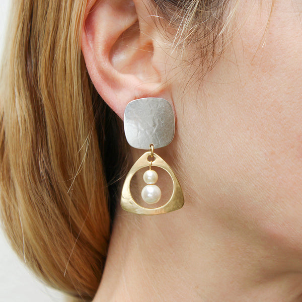 Large Open Triangle with Pearls Post or Clip Earrings