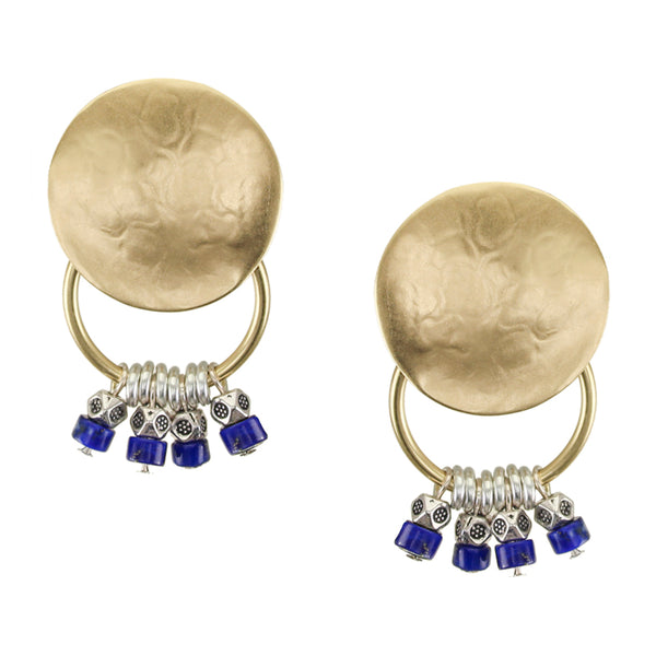 Large Disc with Lapis Beads Post or Clip Earrings