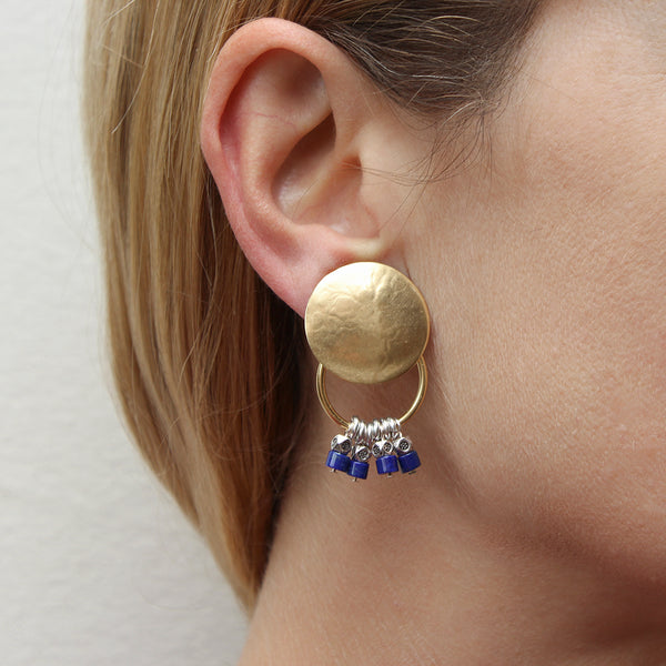 Large Disc with Lapis Beads Post or Clip Earrings