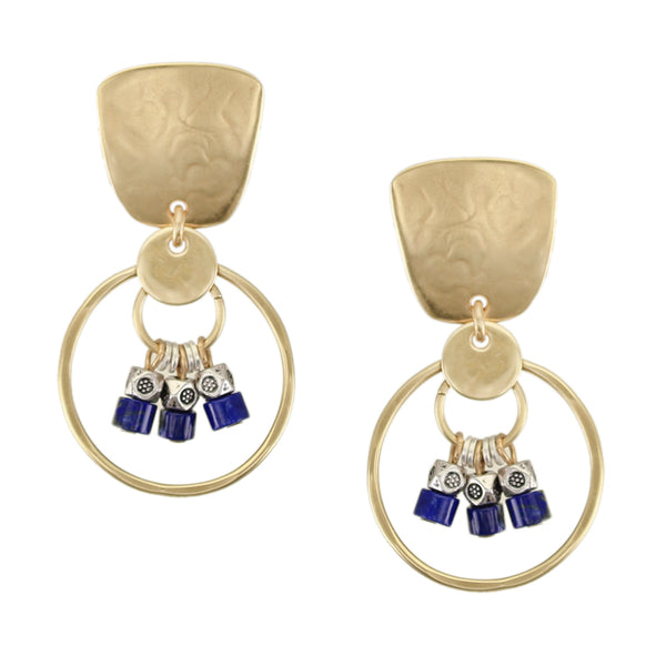 Disc and Ring with Lapis Beads Post or Clip Earrings