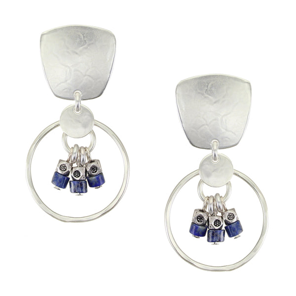 Disc and Ring with Lapis Beads Post or Clip Earrings