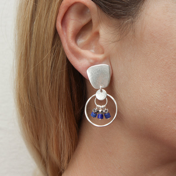 Disc and Ring with Lapis Beads Post or Clip Earrings