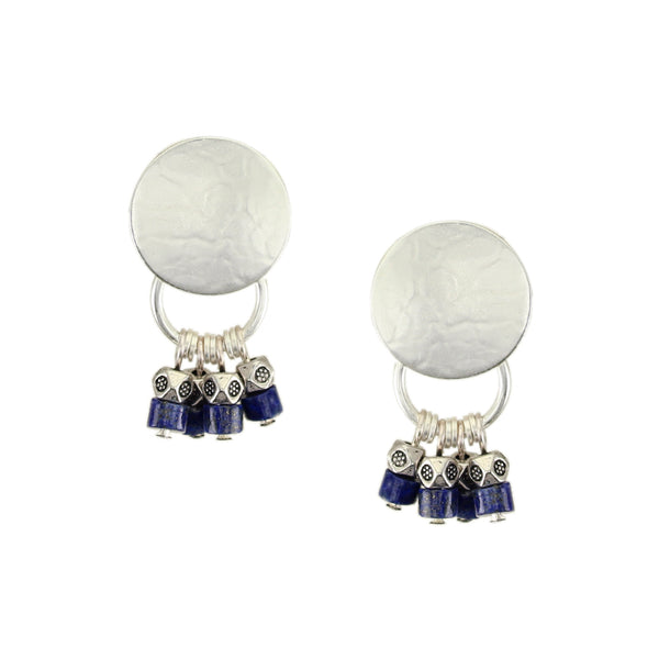 Medium Disc with Lapis Beads Post or Clip Earrings