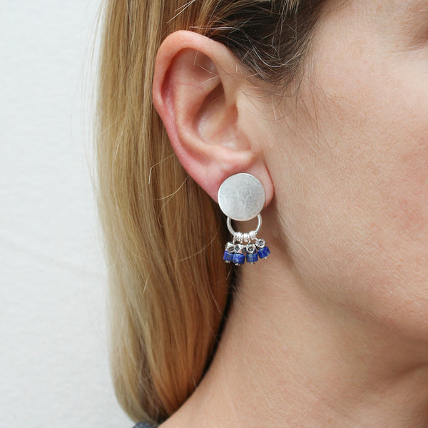 Medium Disc with Lapis Beads Post or Clip Earrings