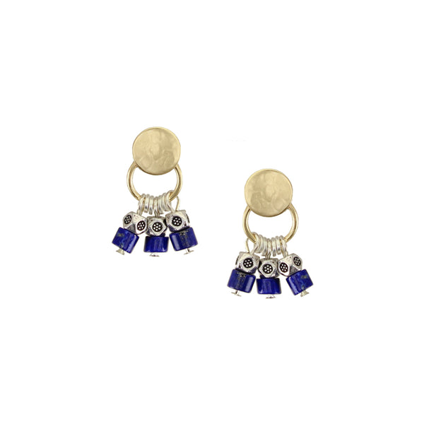 Disc with Lapis or Black Beads Post Earrings