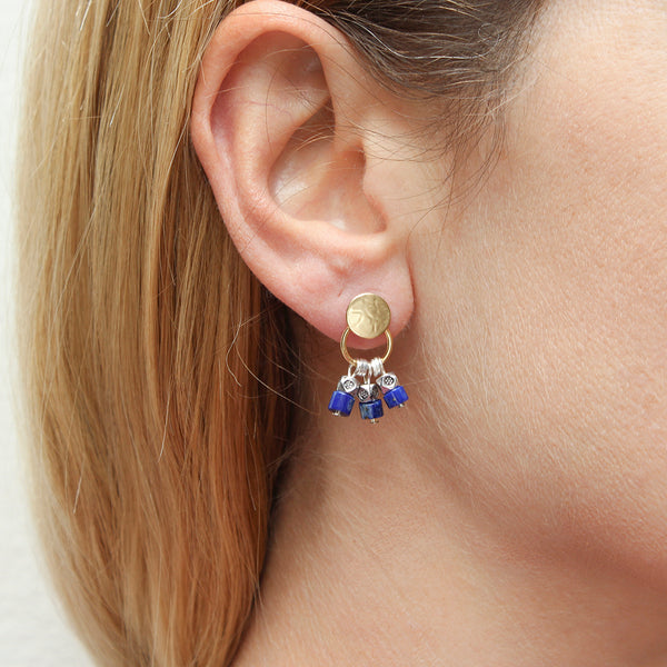 Disc with Lapis or Black Beads Post Earrings