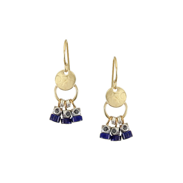 Disc with Lapis Beads Wire Earrings
