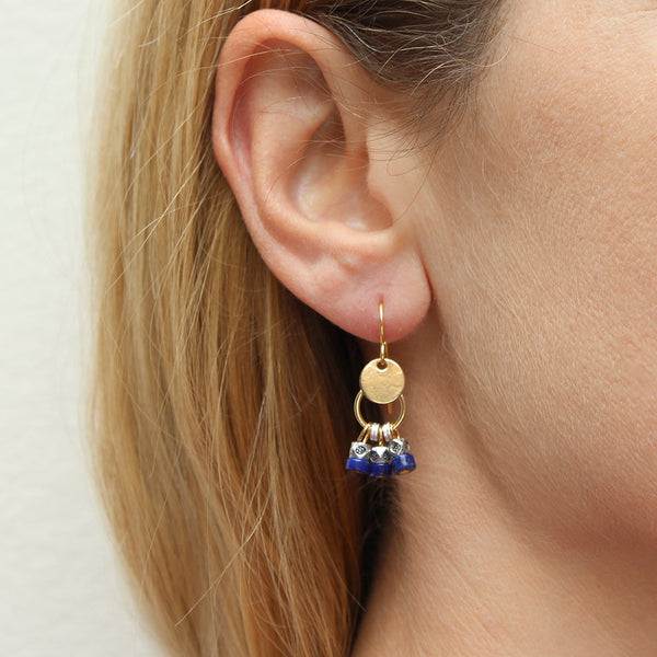 Disc with Lapis Beads Wire Earrings