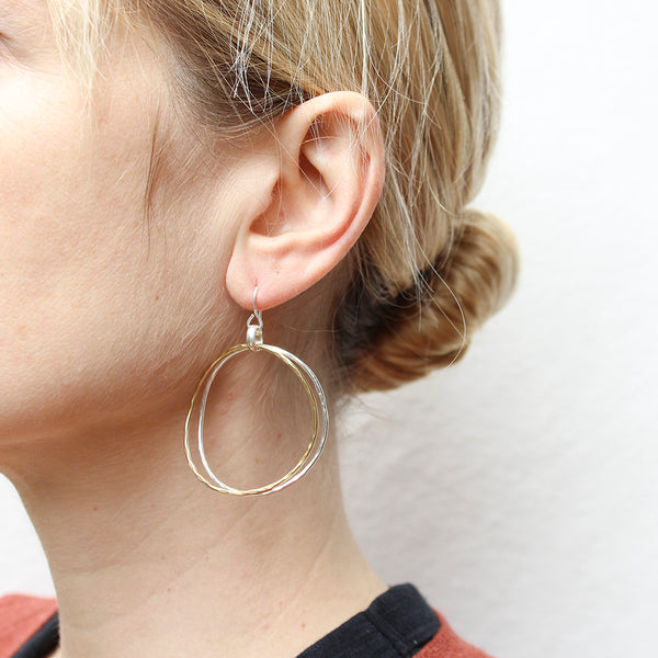Double Hammered Hoops Wire Earrings