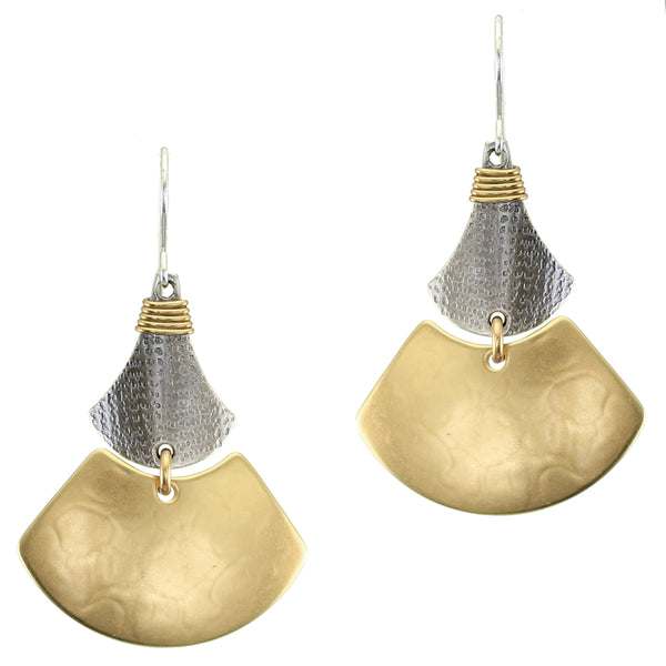 Textured Triangle with Fan Shape Wire Earring