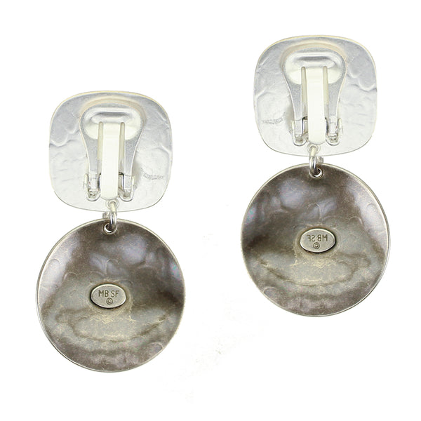 Square with Disc Clip or Post Earring
