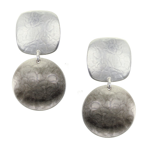 Square with Disc Clip or Post Earring