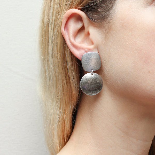 Square with Disc Clip or Post Earring