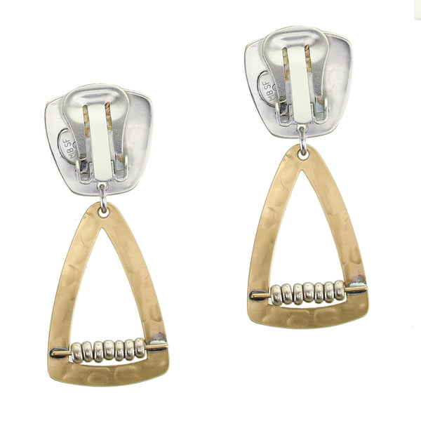 Tapered Square with Triangle Frame and Beads Clip or Post Earring